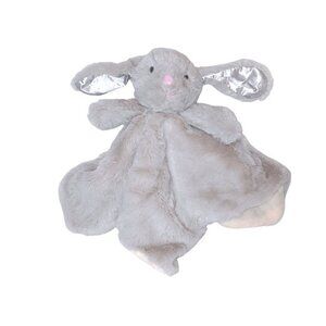 2017 Kellytoy Plush Gray Bunny Rattle Satin Ears Lovey Security Blanket 14"